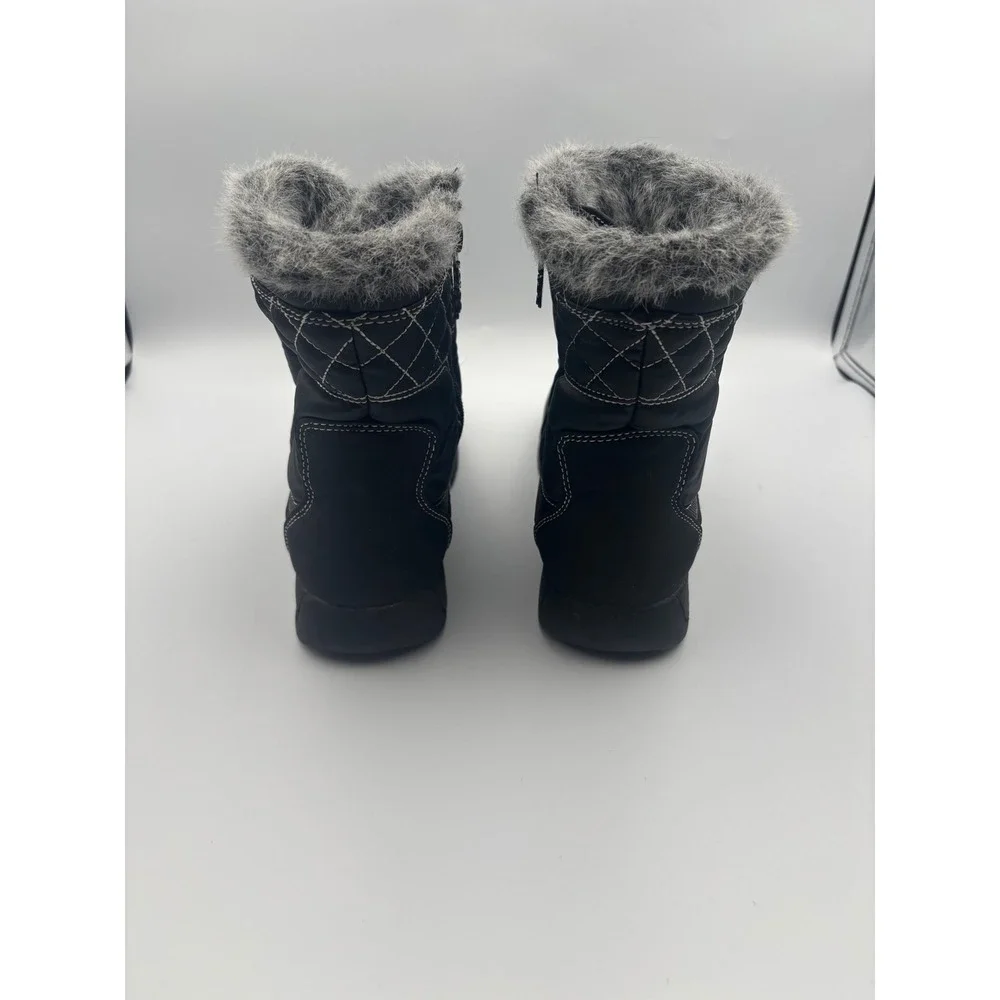Totes Womens Black Winter Boots Faux Fur Trim Bungee Lace Side Zip Size 8W